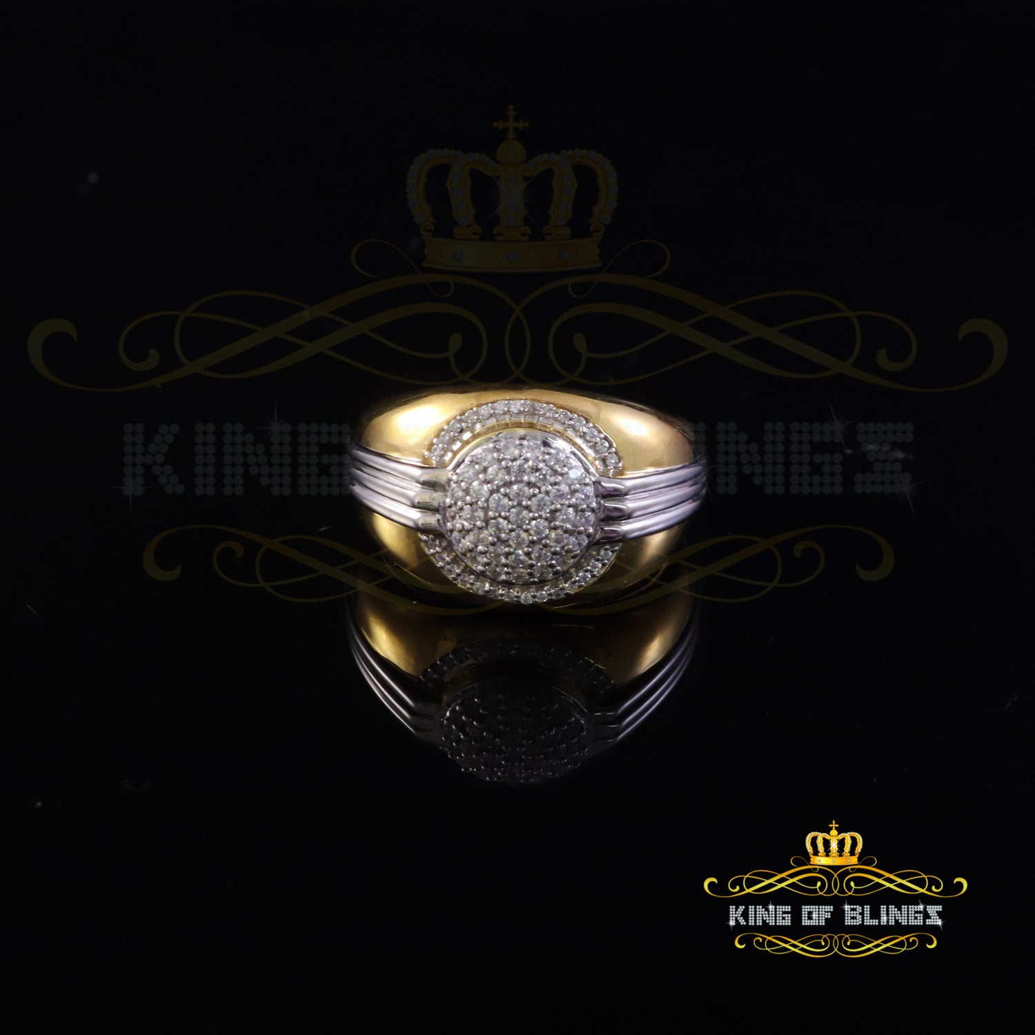 King Of Bling's Sterling Yellow Silver 0.00ct Cubic Zirconia Two Tone Men's Ring Size 11 KING OF BLINGS