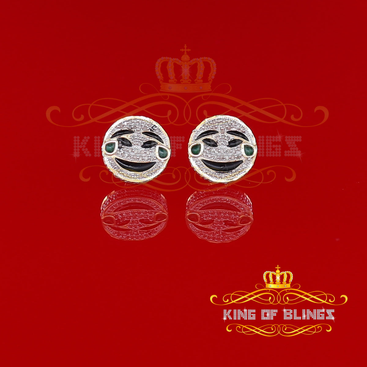 King Of Bling's 925 Sterling Yellow Silver 0.33ct Diamond Men & Women Face with tear joy Earring KING OF BLINGS
