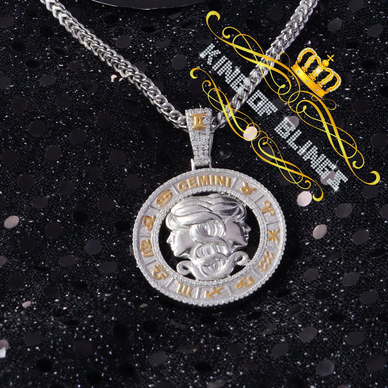 King Of Bling's GEMINI Pendant For Men's & Women's 1.77ct Cubic Zirconia Sterling White Silver