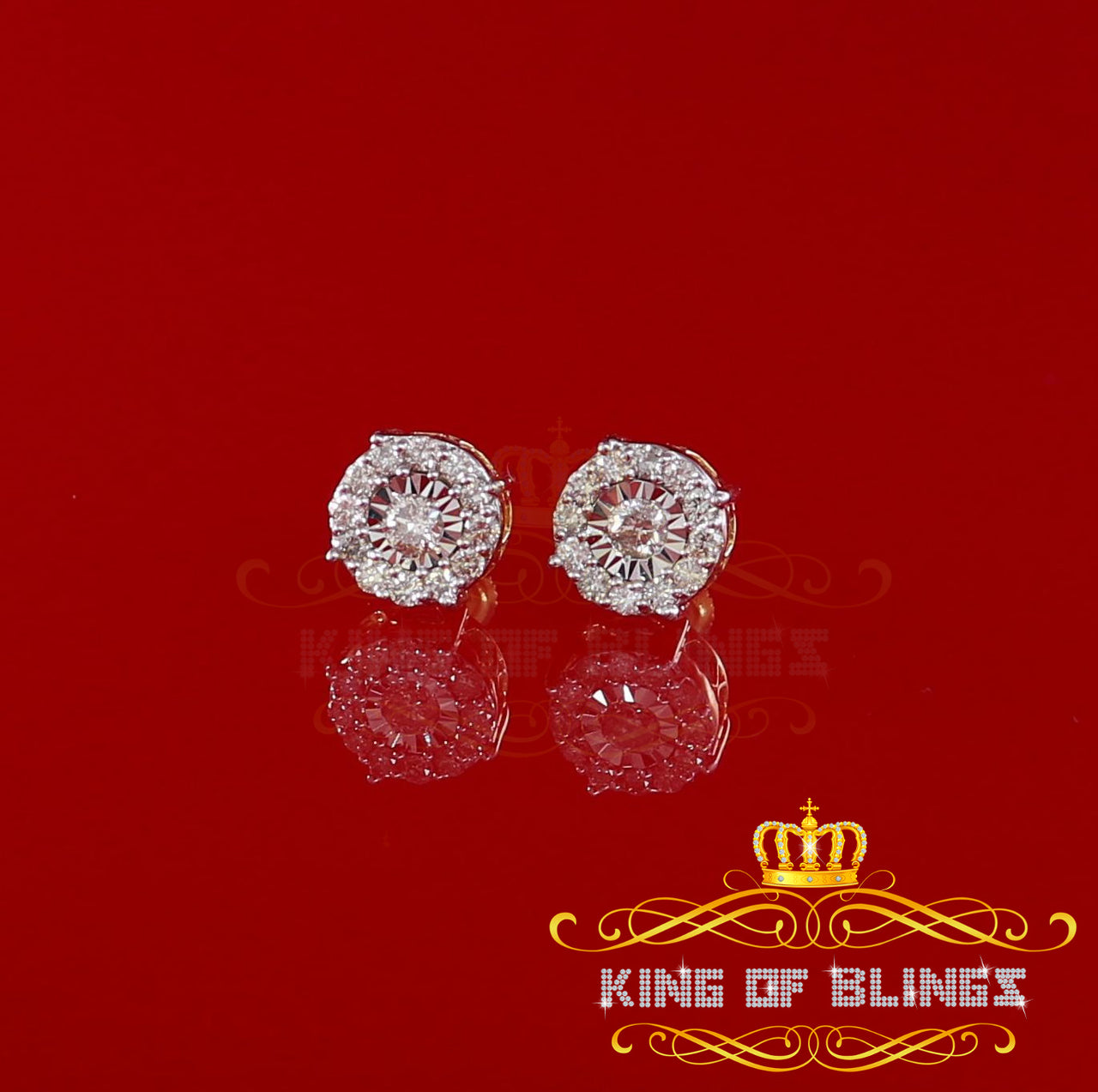 King Of Bling's 10K Real Yellow Gold with 0.75CT Real Diamond Men's/Women's Stud Round Earrings