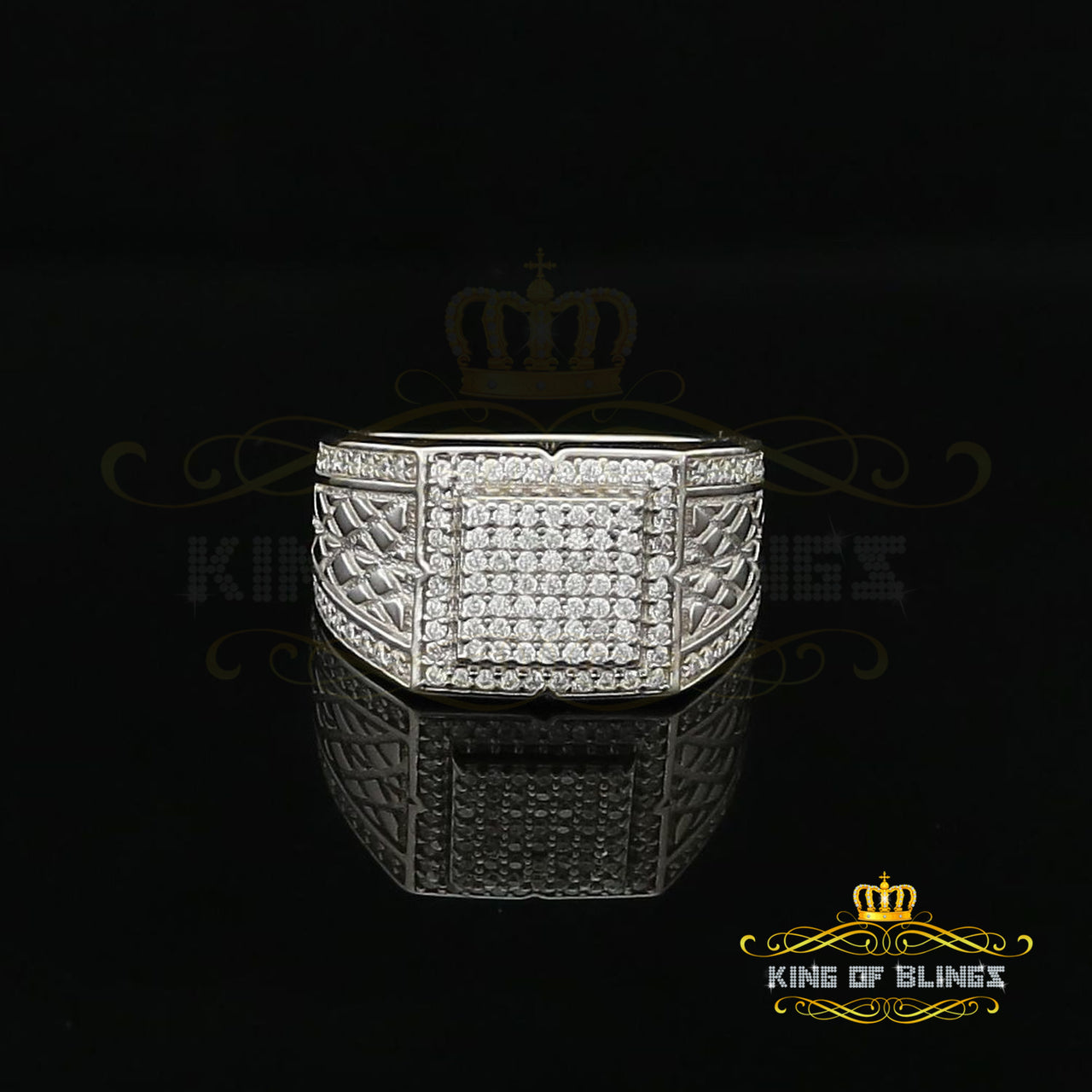Sterling Silver White 1.25ct Cubic Zirconia Wide Square Cocktail Men's Ring SZ10