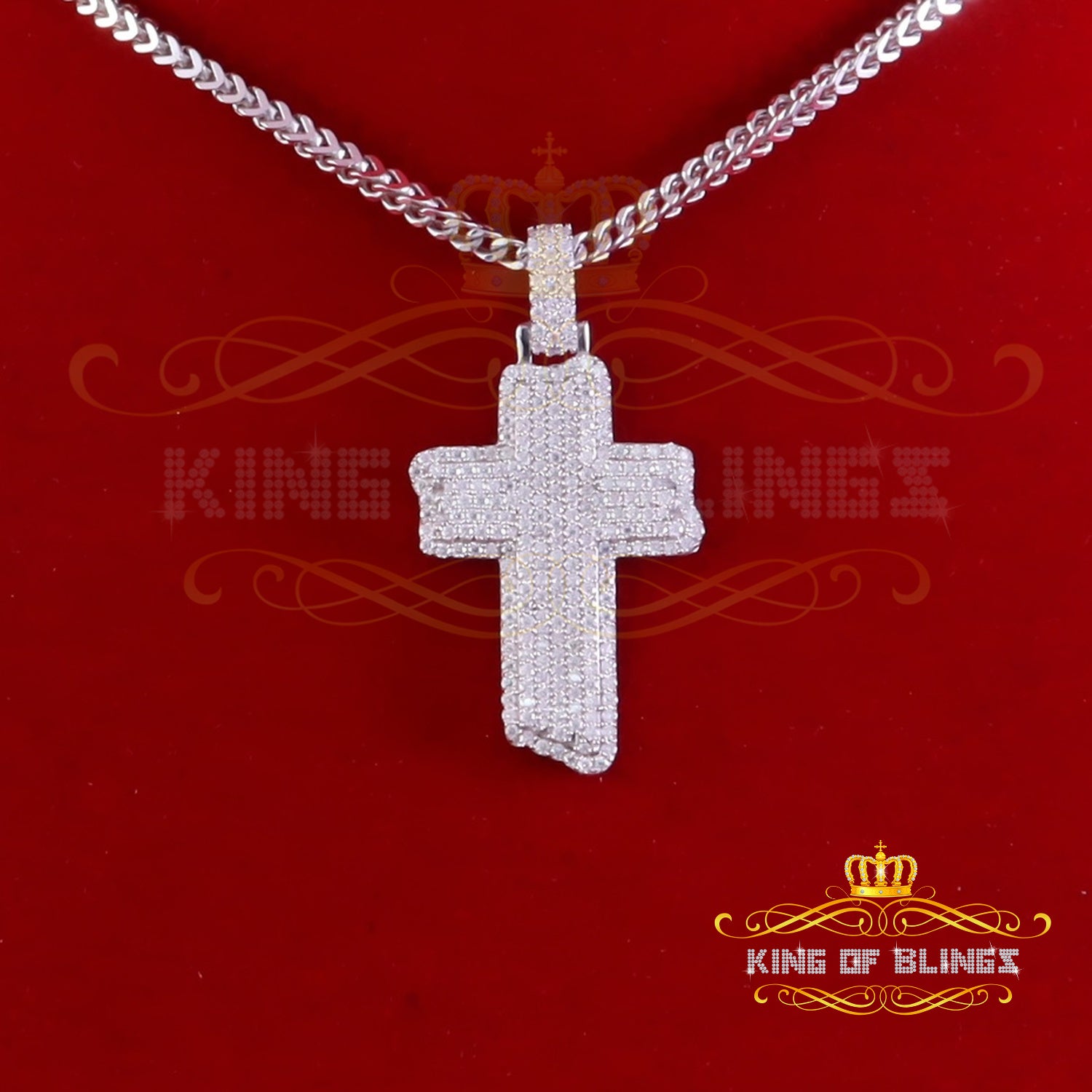 King Of Bling's 3.0ct VVS D Moissanite White Sterling Silver Charm Cross Pendant Men's & Women's KING OF BLINGS