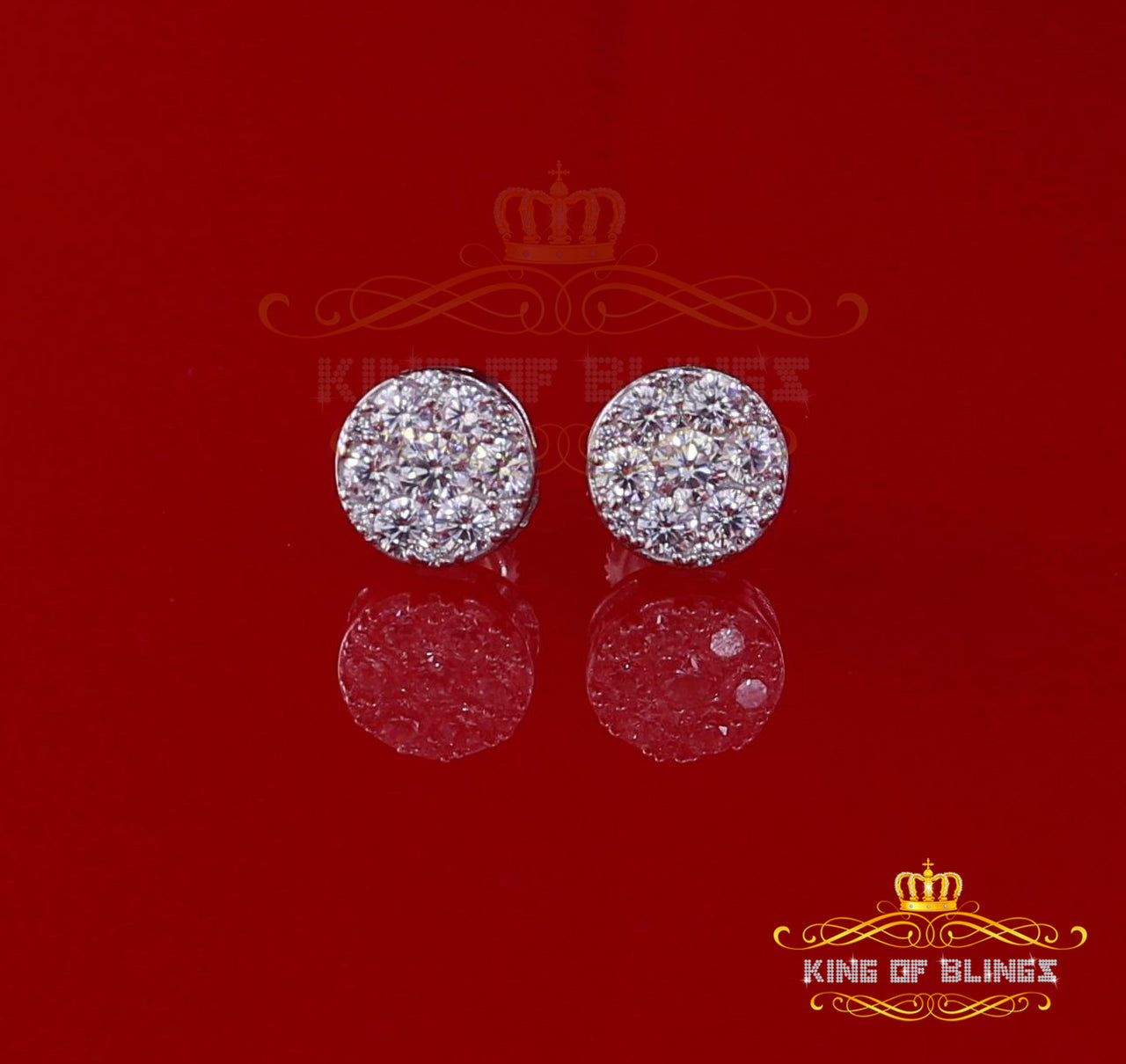 King of Blings- 1.72ct Cubic Zirconia 925 White Sterling Silver Women's Hip Hop Round Earrings KING OF BLINGS