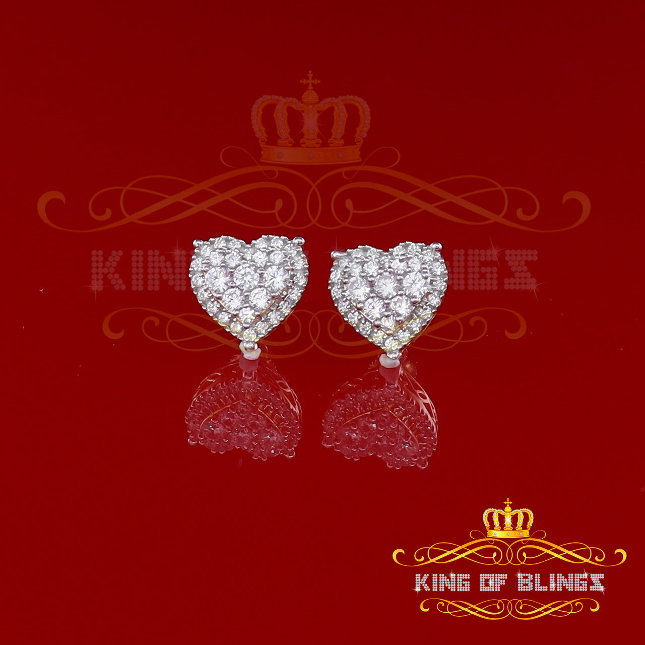 King of Bling's Aretes Para Hombre 925 Yellow Silver 1.64ct Cubic Zirconia Heart Women's Earring KING OF BLINGS