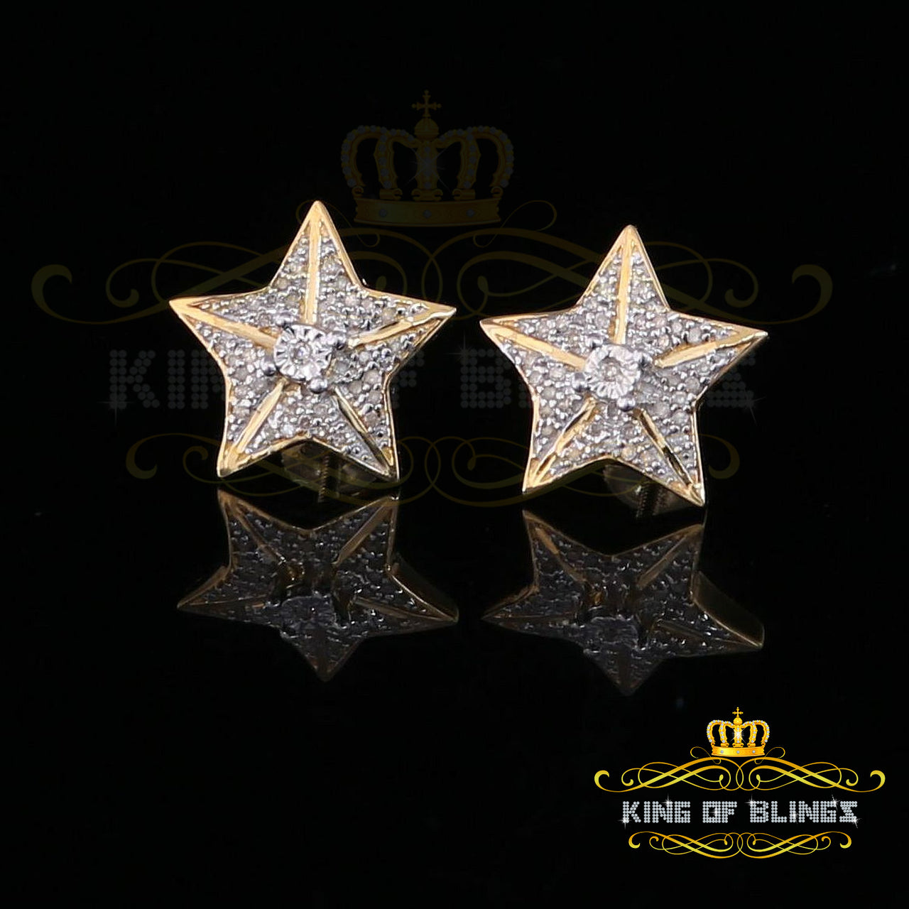 King of Blings-925 Sterling Silver Yellow 0.25ct Diamond For Women's / Men's Stud Star Earrings