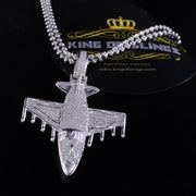 White 925 Sterling Silver AIROPLANE Shape Charm Pendant 2.45ct Cubic Zirconia KING OF BLINGS