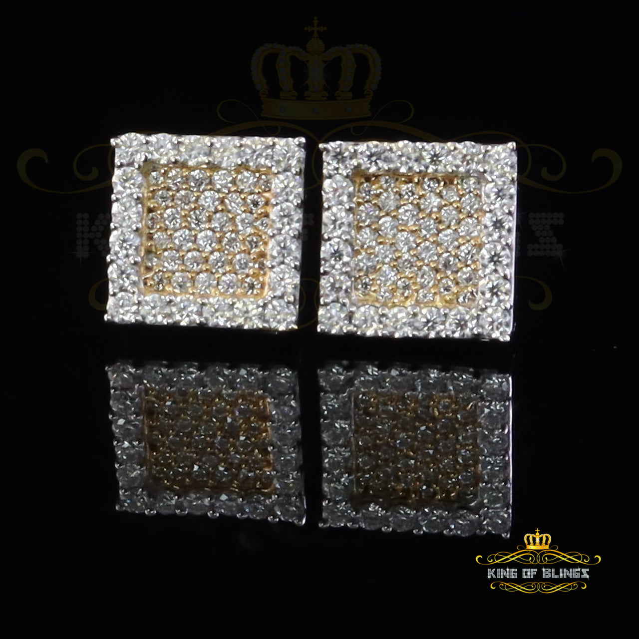 King of Bling's 925 White Silver 0.80ct VVS 'D' Moissanite Square Stud Earring Men's/Womens