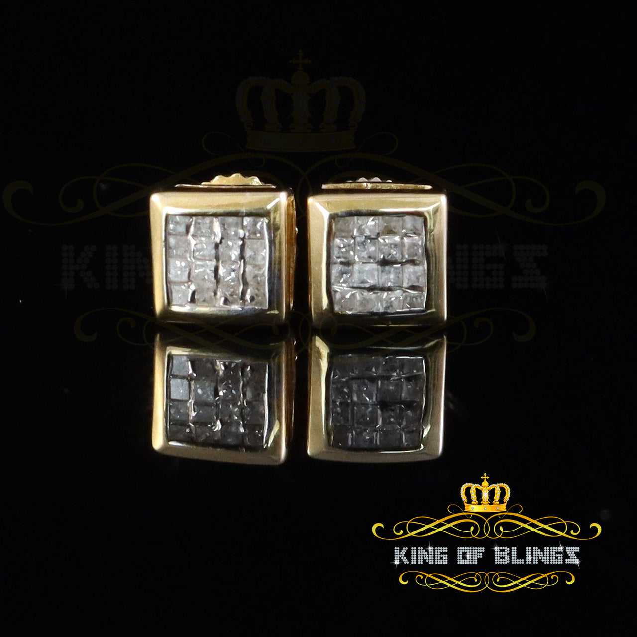 King of Blings-0.25ct Diamond 925 Yellow Sterling Silver Hip Hop Women's Stud Style Earrings