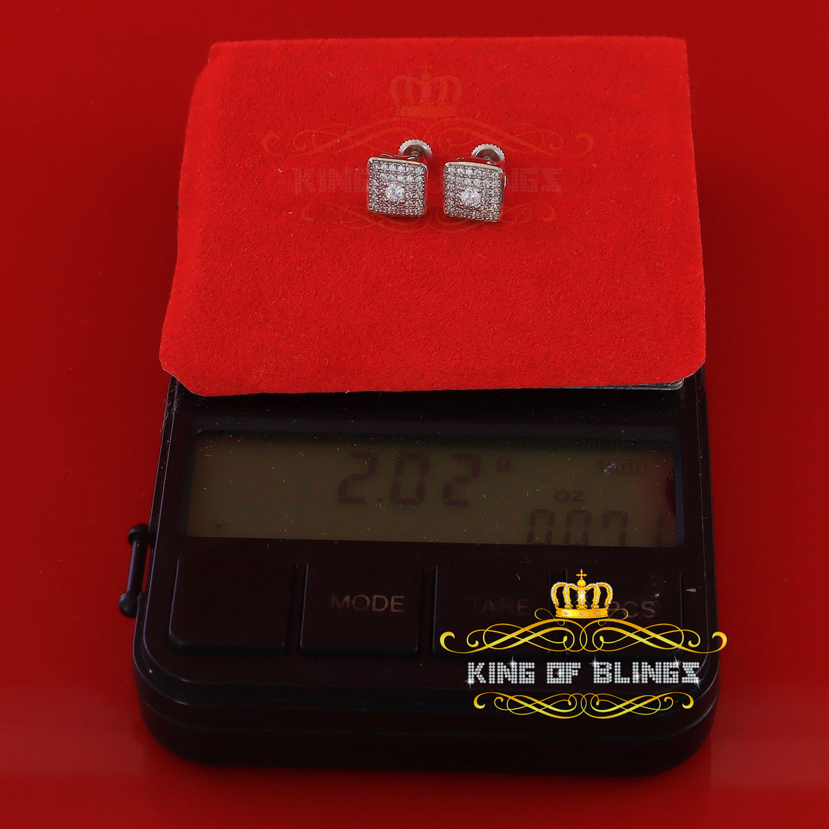 King of Bling's White 925 Silver 0.81ct Cubic Zirconia Women's & Men's Hip Hop Square Earrings KING OF BLINGS