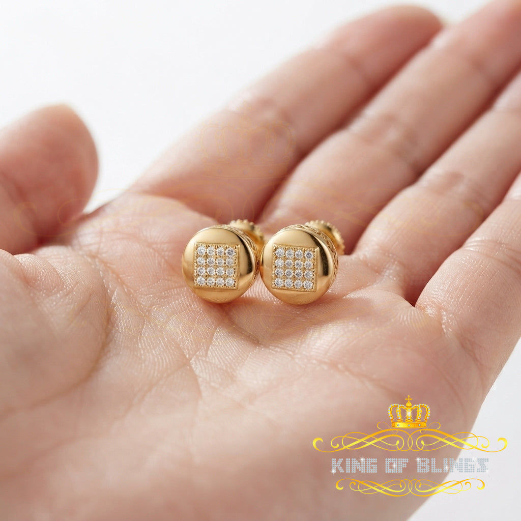 King Of Bling's 0.10ct Diamond 925 Sterling Silver Yellow For Women's & Men's Round Stud Earring KING OF BLINGS