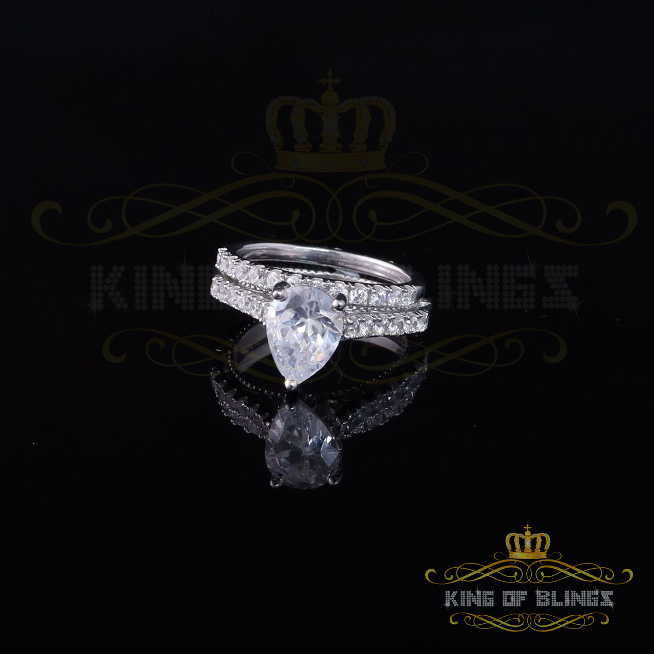King Of Bling's4.43ct White Pear Cut Solitare CZ 925 Sterling Silver Bridal Womens Ring SZ 7