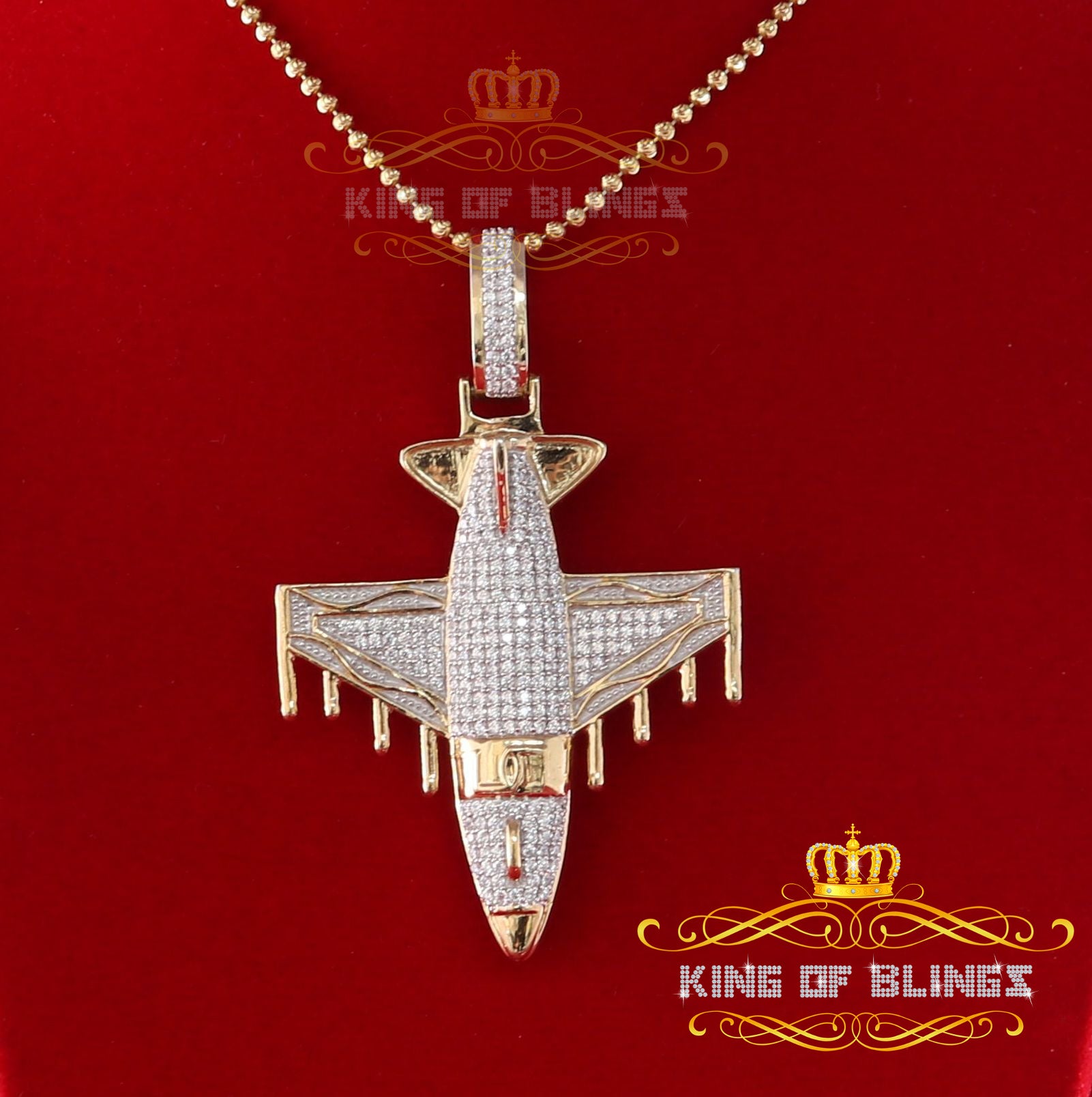 Yellow 925 Sterling Silver AIROPLANE Shape Pendant with 2.45ct Cubic Zirconia KING OF BLINGS