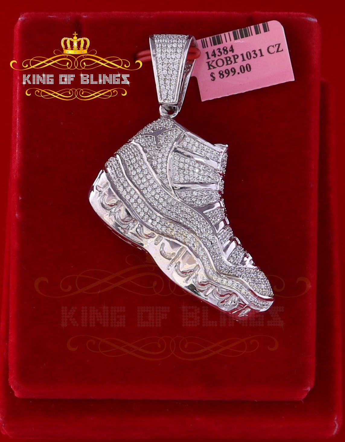 White SHOES charming Shape Steling Silver Pendant with 7.12ct Cubic Zirconia KING OF BLINGS