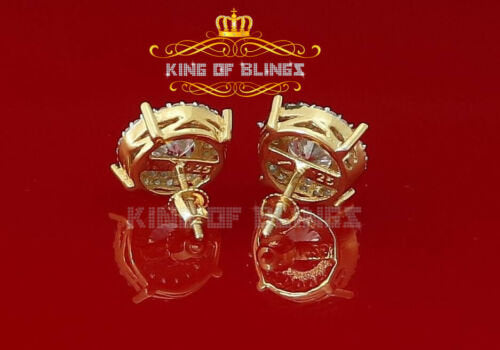 King of Bling's 925 Yellow Sterling Silver 1.07ct Cubic Zirconia Women's Hip Hop Rounds Earrings KING OF BLINGS