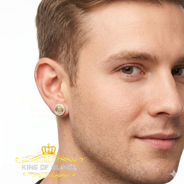 King of Blings-0.20ct Diamond 925 Sterling Yellow Silver for Men's & Womens Stud Medusa Earring