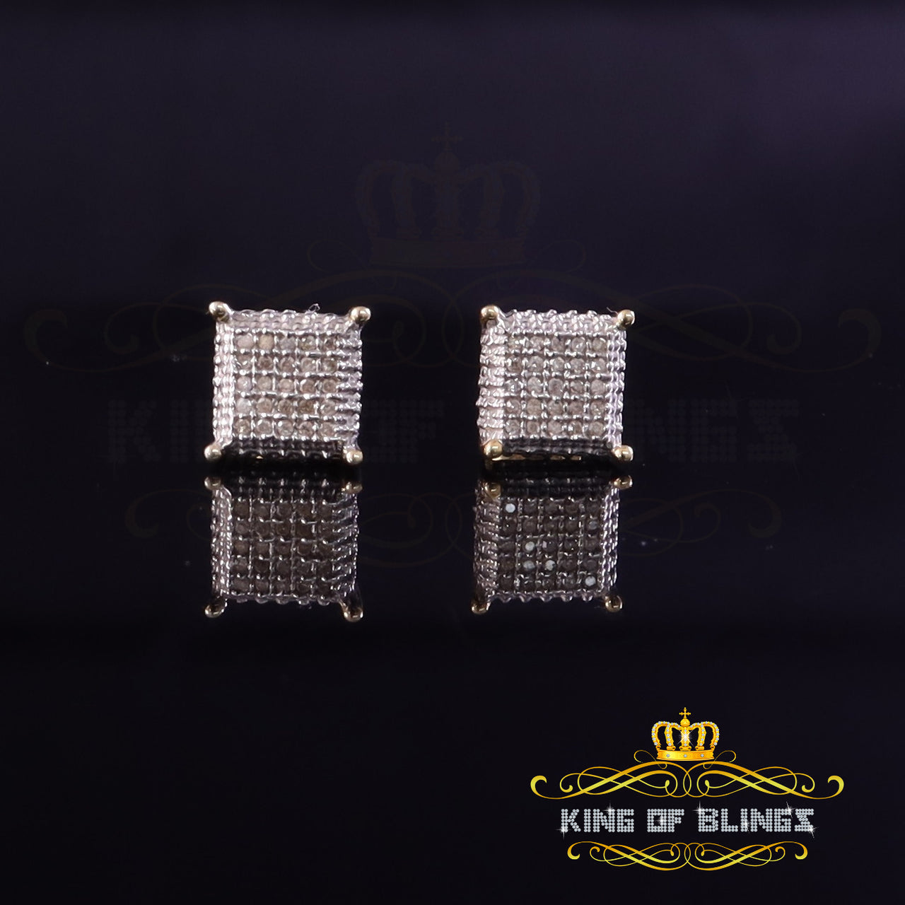 King of Blings-Aretes Para Hombre 925 Silver 0.15ct Diamond Women & Men Square Yellow Earrings