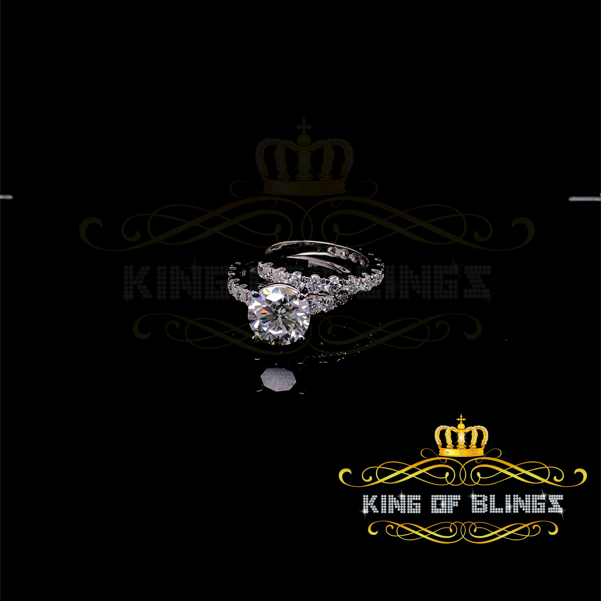 King of Bling's 7.00ct Moissanite White Sterling Silver Men's/ Women Bridal Round Rings Size 8 KING OF BLINGS