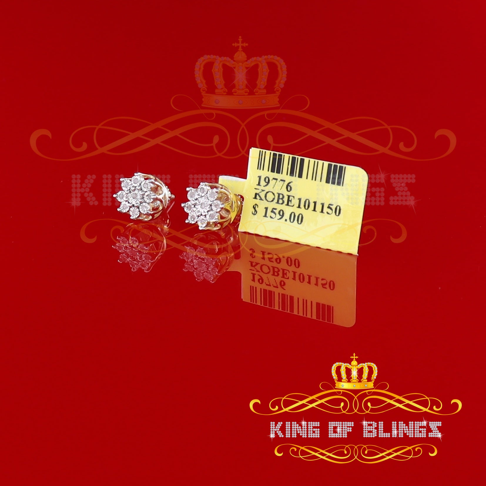 King of Blings-0.05ct Diamond 925 Sterling Silver Yellow For Men's & Women's Floral Earrings KING OF BLINGS