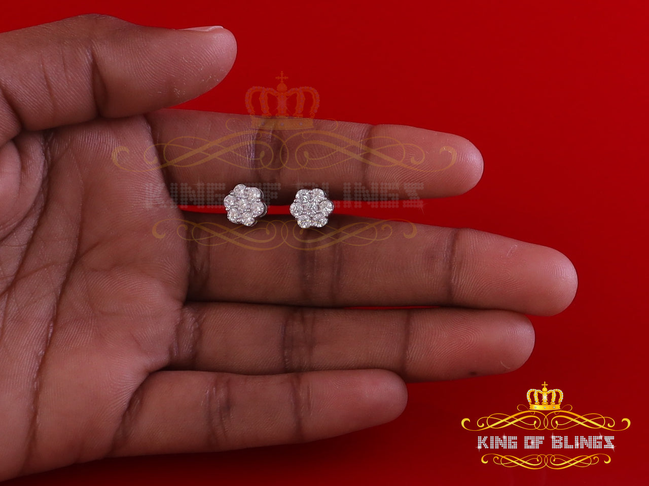 King Of Bling's 1.0ct Vvs 'D' Color Genuine Moissanite Stud FLORAL Earrings 10k Real White Gold