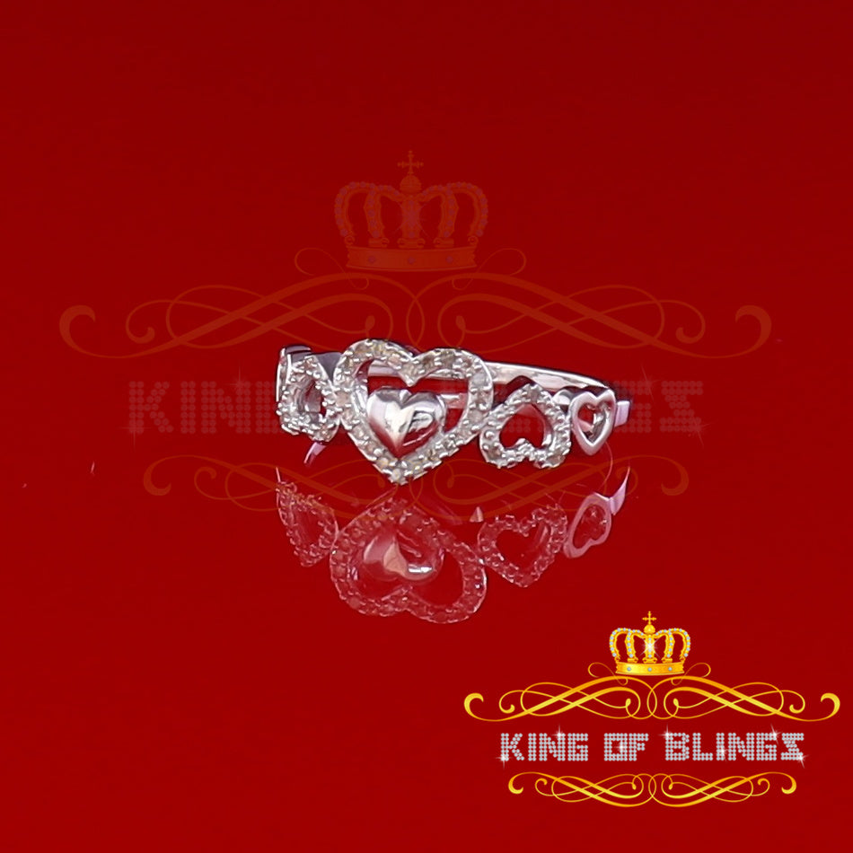 King Of Bling's 0.14 CT Real Diamond 925 Sterling Silver White Fancy Womens Heart Ring Size 7 KING OF BLINGS
