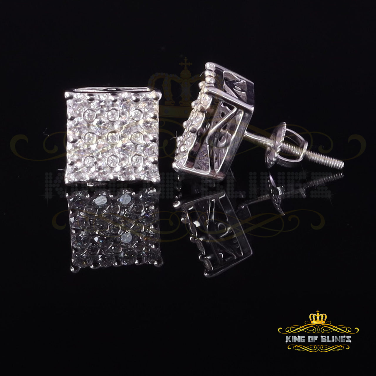 King of Bling's Men's/Womens 925 Sterling Silver White 1.00ct VVS 'D' Moissanite Stud Earrings KING OF BLINGS