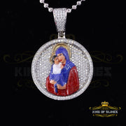 King Of Bling's 5.00ct Moissanite White 925 Silver Jesus & Mother Marry Round 1.50 inch Pendant KING OF BLINGS