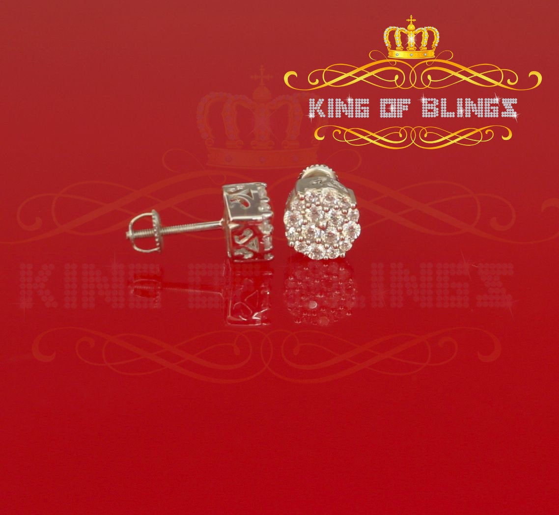 King of Blings- 925 White Silver Aretes Para Hombre 0.87ct Cubic Zirconia Round Women's Earring KING OF BLINGS