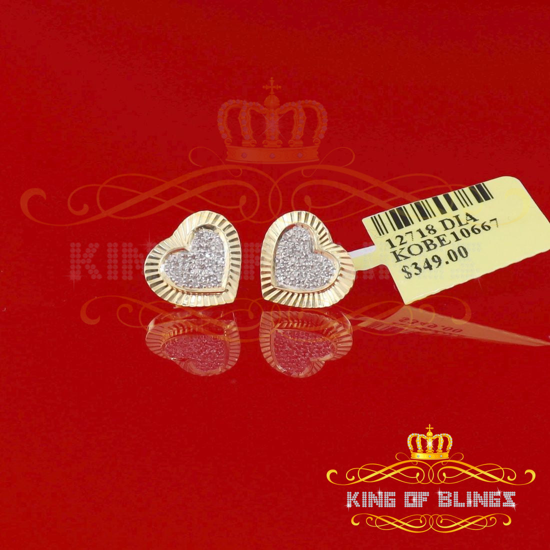 King of Blings-Aretes Para Hombre Heart Yellow Silver 0.25ct Diamond Women's /Men's Earrings KING OF BLINGS