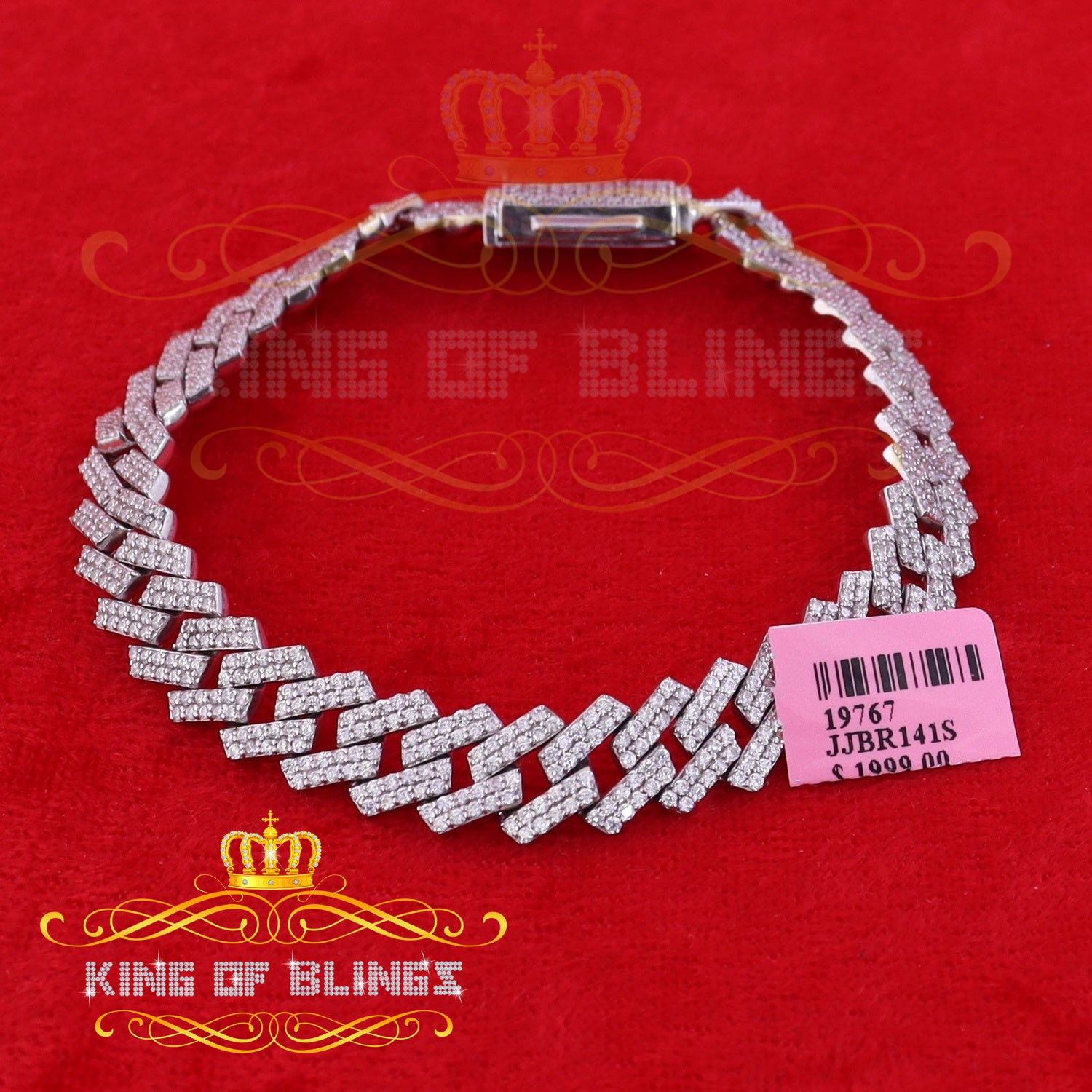 925 Silver 12ct Cubic Zirconia White Cuban Men's Bracelet SZ 8.5inch/2mm Width KING OF BLINGS