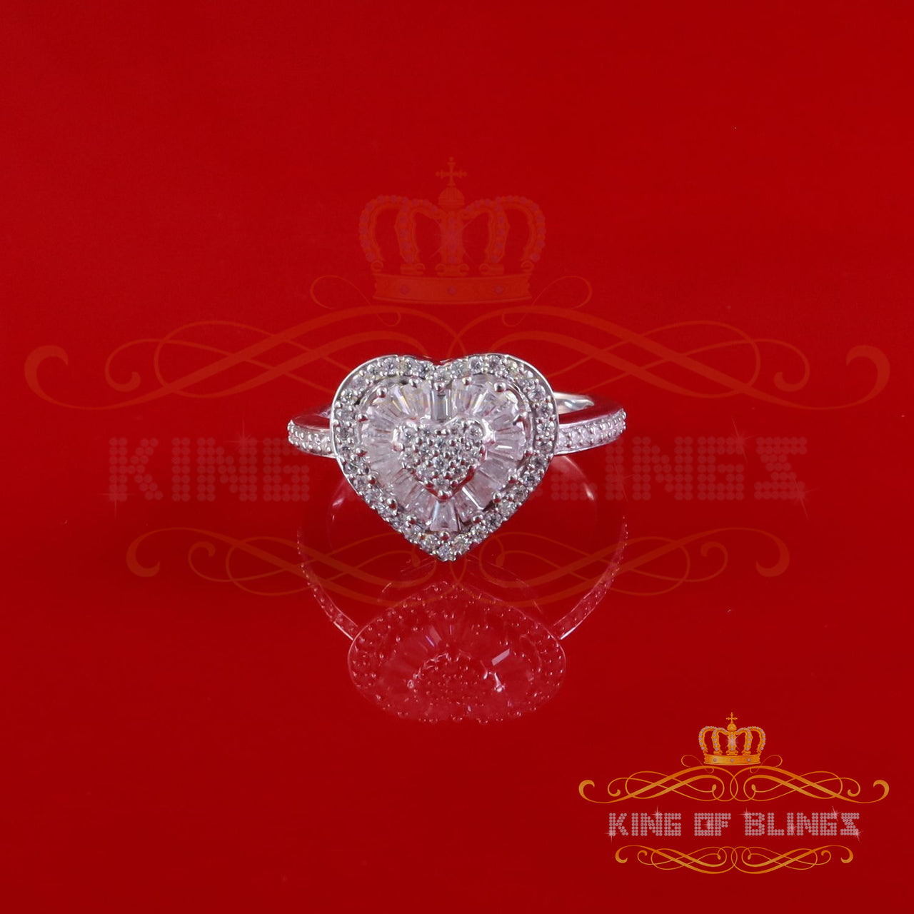 King of Bling's Womens 925 Sterling Silver White 1.00ct VVS 'D' Moissanite Heart Rings Size 7