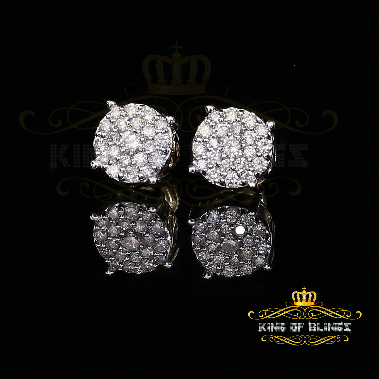 King Of Bling's 10K Real Yellow Gold Real Diamond 0.60CT Men's/Women's Stud Round Earring