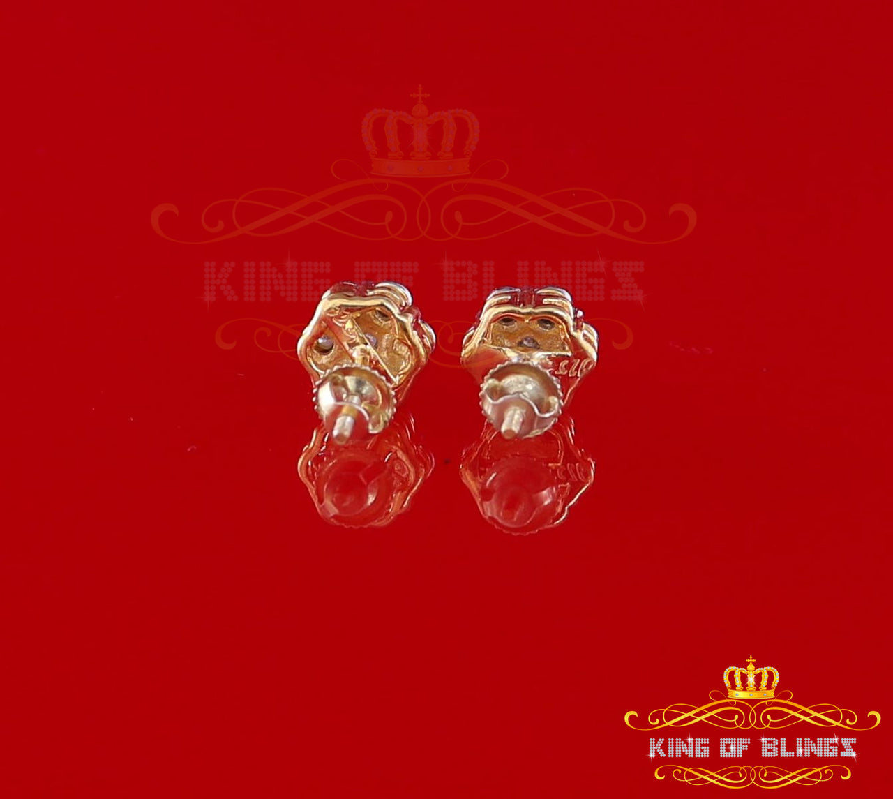 King of Blings-0.05ct Diamond 925 Sterling Silver Yellow Floral Earrings For Men's / Women's