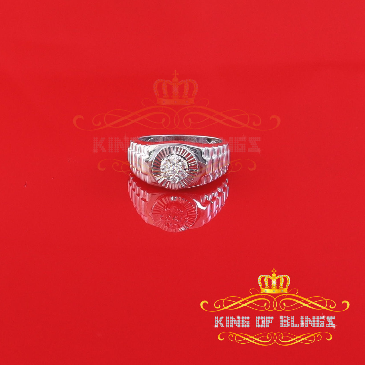 King Of Bling's925 Sterling White Silver Round Cubic Zirconia 0.30ct Shiny Men's Ring size 9