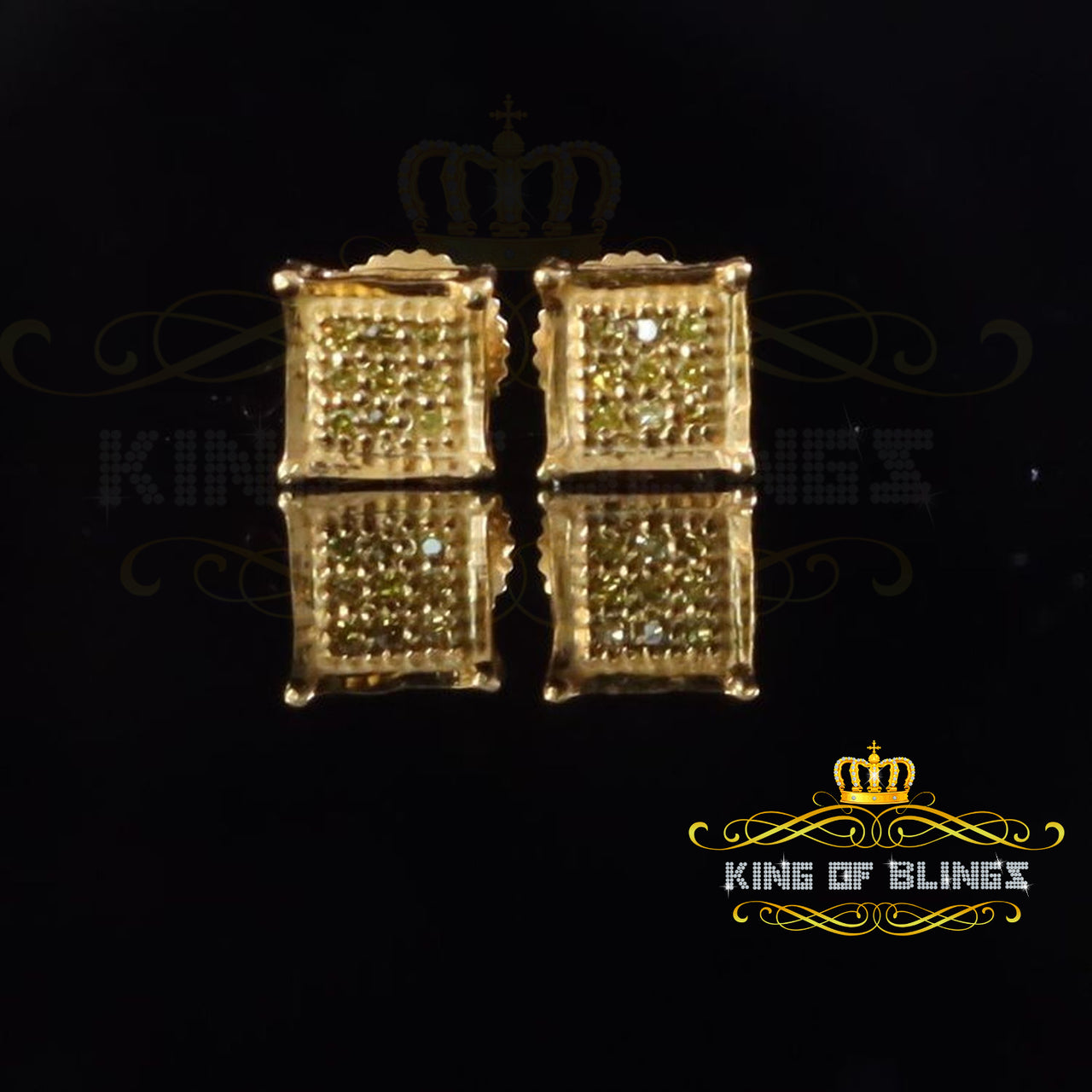 0.05ct Diamond Yellow 925 Sterling Silver Stud Women's / Men's Square Earrings