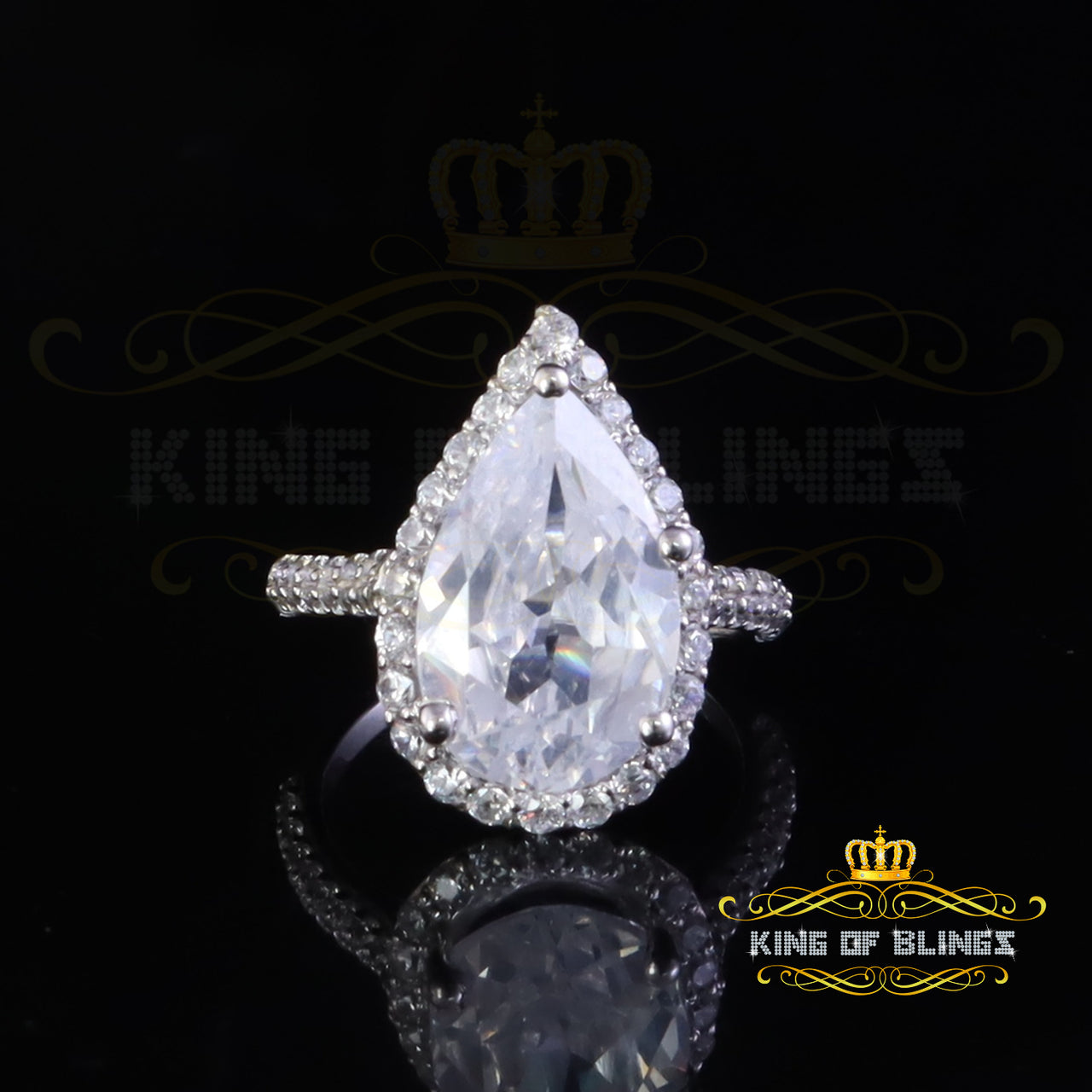 King Of Bling's925 Silver Pear Shaped Cubic Zirconia For Women's White Engagement Ring Size 09