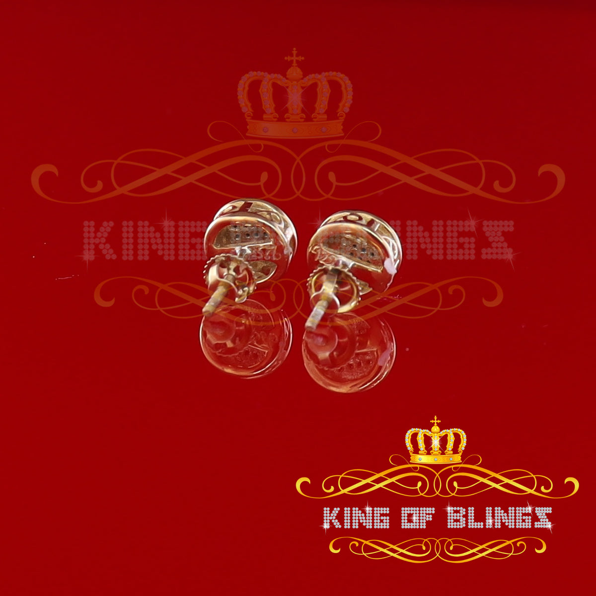 King Of Bling's 0.10ct Diamond 925 Sterling Silver Yellow For Women's & Men's Round Stud Earring KING OF BLINGS
