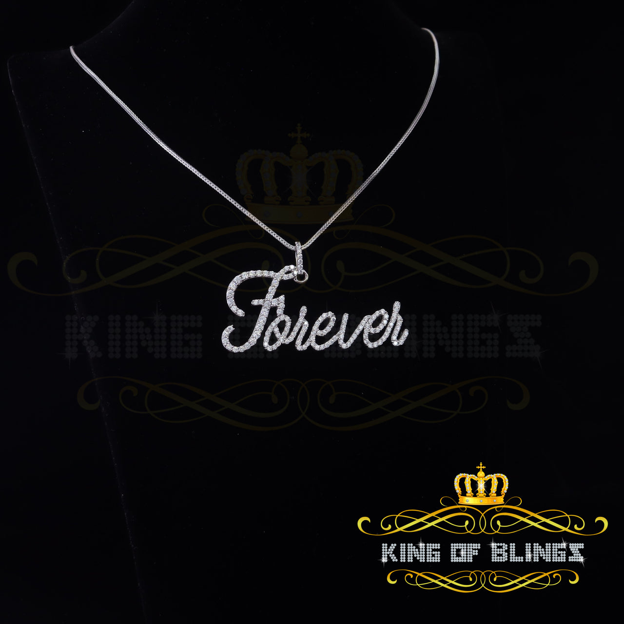 King Of Bling's White 925 Forever Letter Pendant with Sterling Silver 6.47ct Cubic Zirconia
