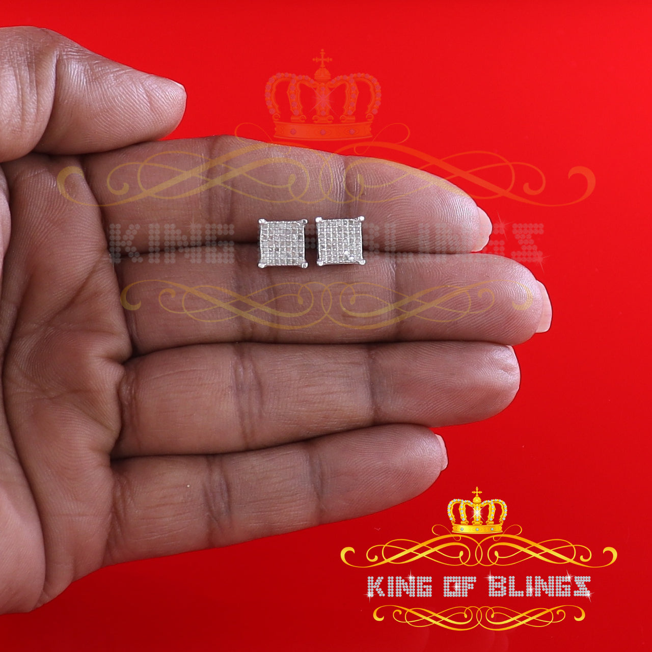 King Of Bling's Aretes Para Hombre 925 Yellow Silver 0.25ct Square Diamond Stud men's Earrings