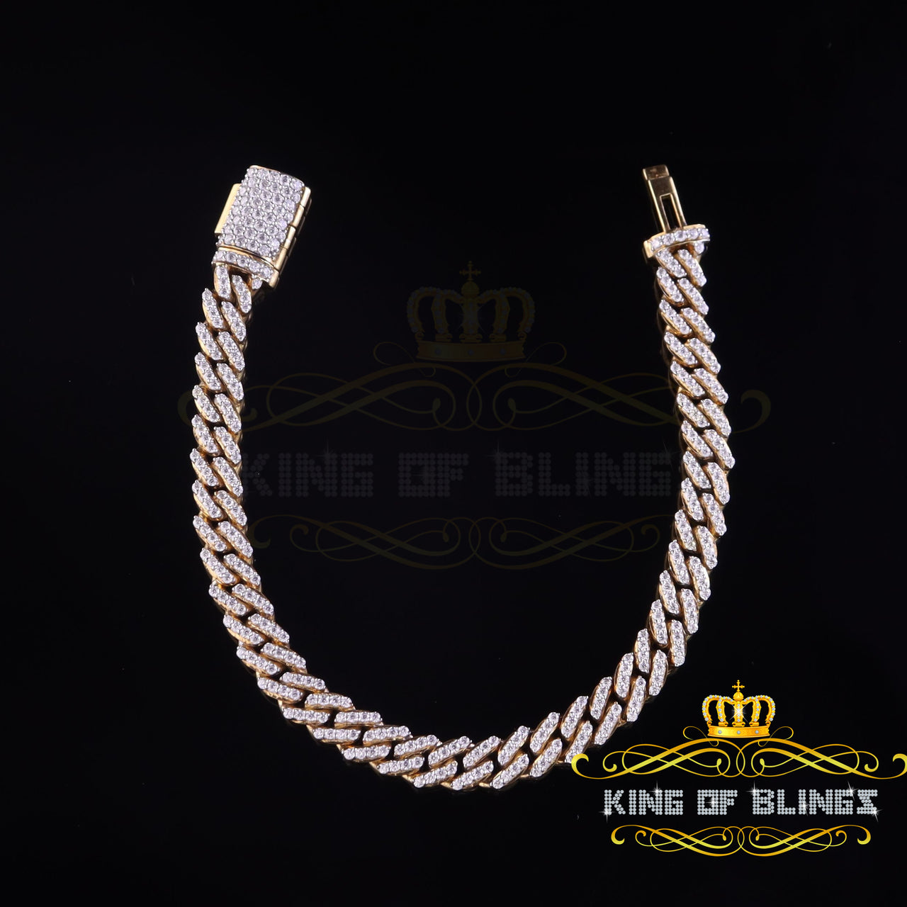 King Of Bling's 10K Yellow Gold 6.0ct Moissanite Cuban Men's/women's Bracelet 8mm width size '8'
