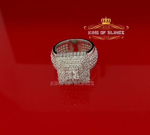 King Of Bling's925 Sterling Silver White 8.50ct Cubic Zirconia Wide Square Womens Ring Size 7.5