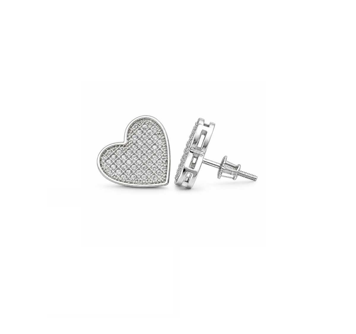 King of Bling's 925 Sterling White Silver 0.84ct Cubic Zirconia Women's & Men's Heart Earrings KING OF BLINGS