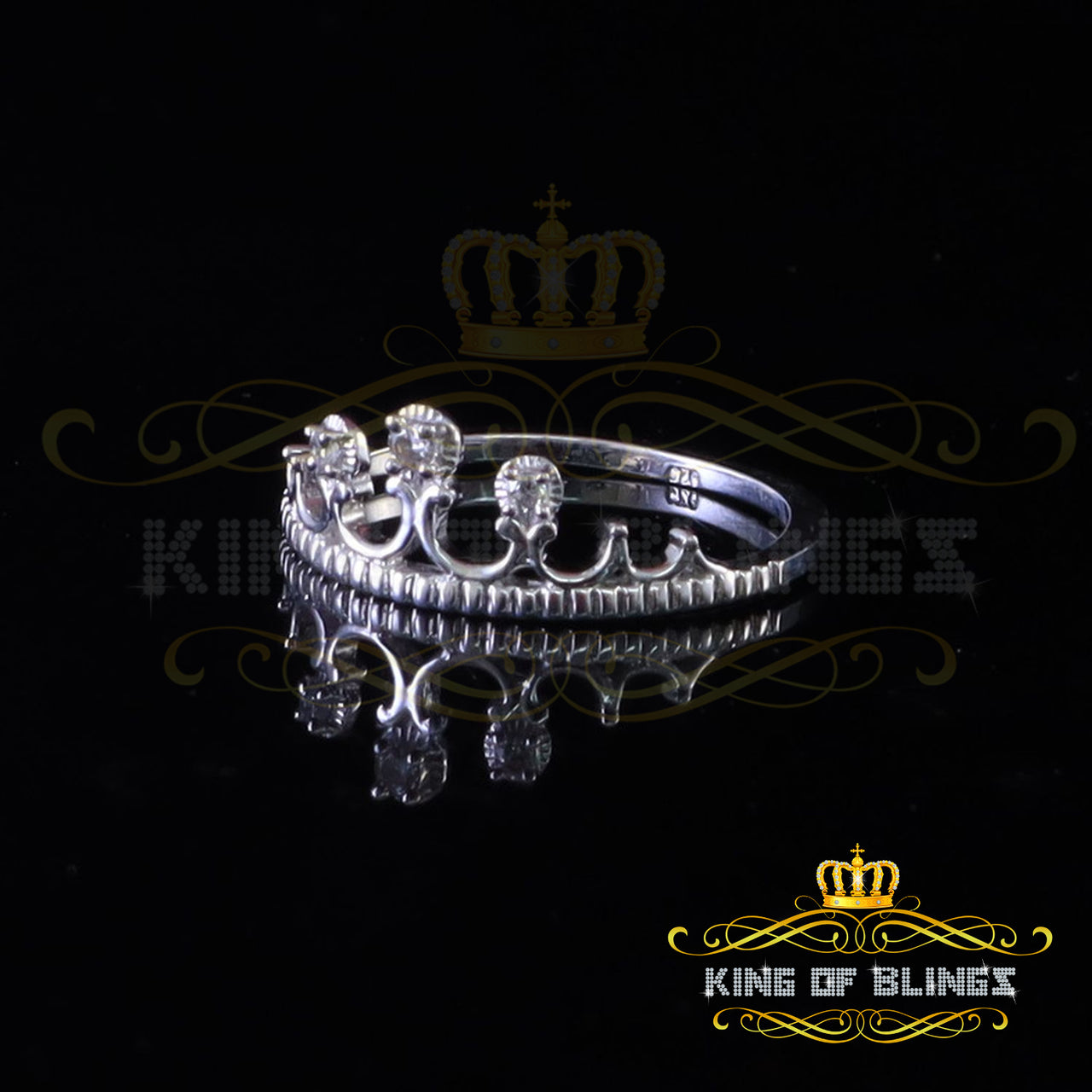 King Of Bling's925 Sterling White Silver 0.10CT Cubic Zirconia Crown Sets Womens Ring Size 7