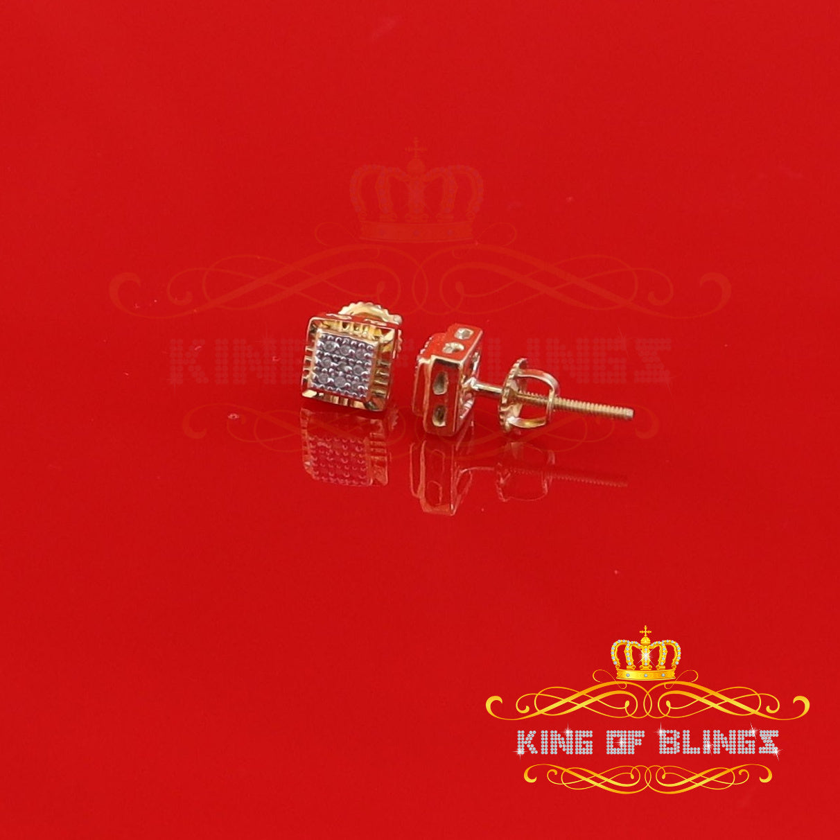 King of Blings-0.05ct Diamond For Yellow 925 Sterling Silver Men's & Women's Square Earrings KING OF BLINGS