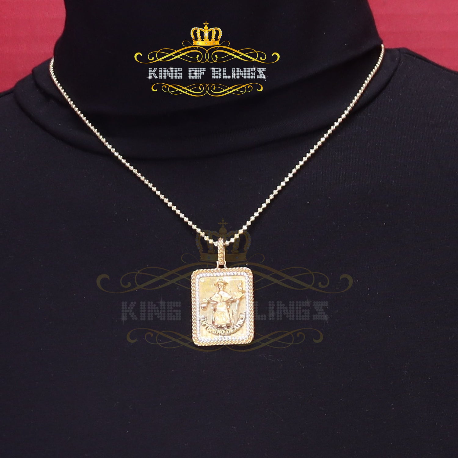King Of Bling's Men's Square Santo Nino De Atocha 3D Yellow '1'inch 92