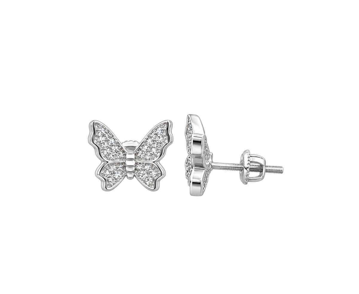 King of Bling's Women's 0.17ct Cubic Zirconia Butterfly Stud Earrings White 925 Sterling Silver KING OF BLINGS