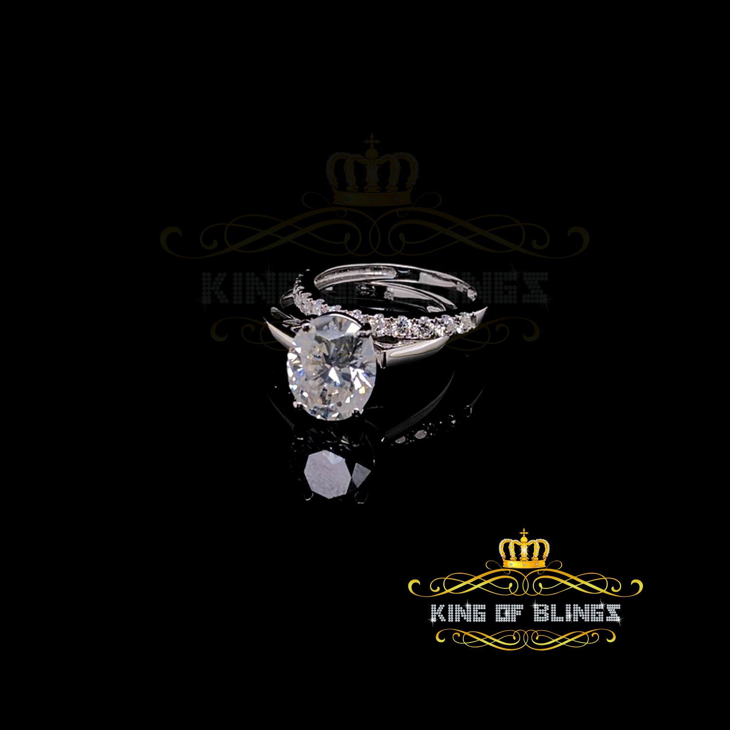 King of Bling's Sterling Silver Mens/ Women Bridal Ring Oval Shape White 5.0ct Moissanite Size 8 KING OF BLINGS