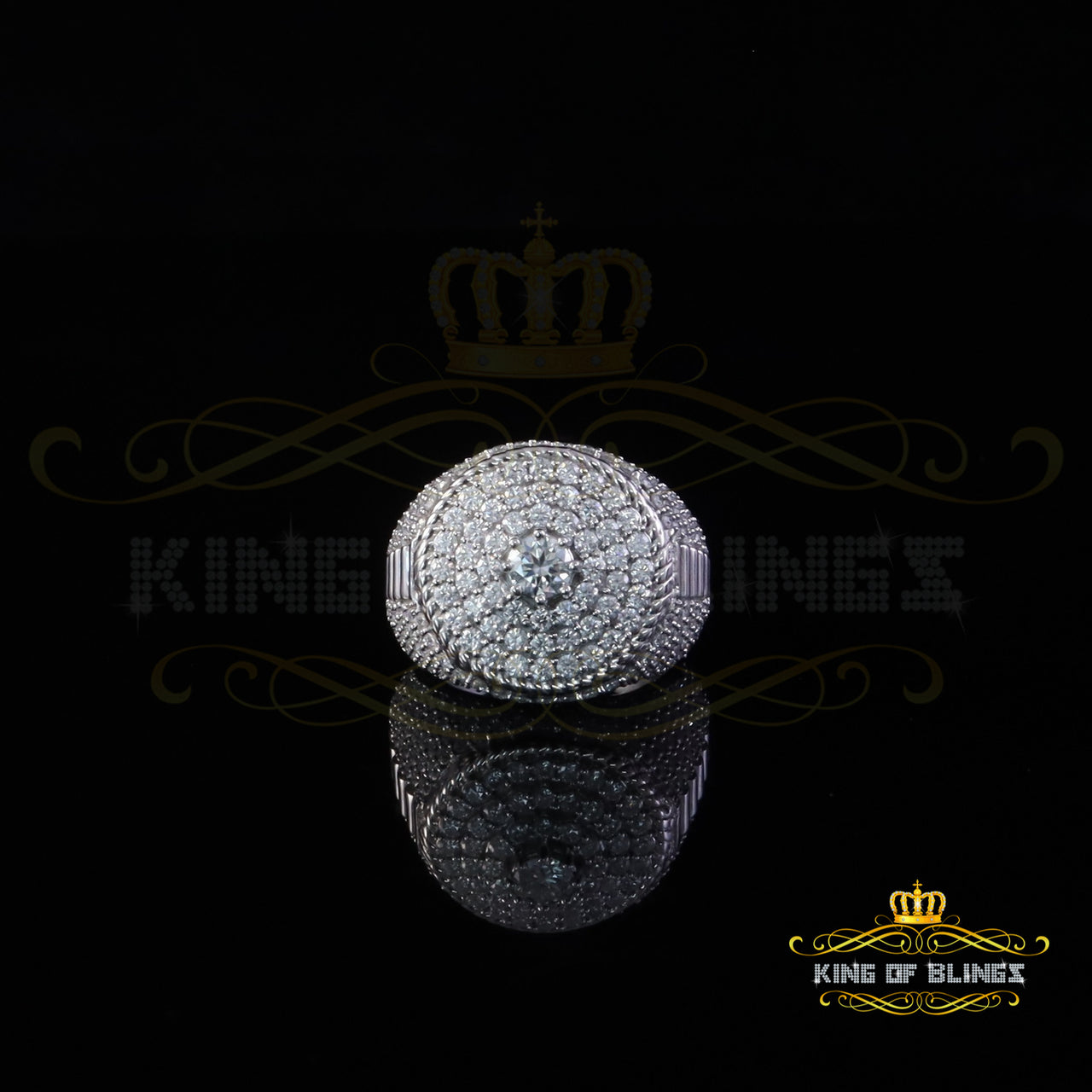 King of Bling's 925 Silver White 6.00ct VVS 'D' Moissanite Stone Round Rings SZ 10 Men's/Womens King of Blings