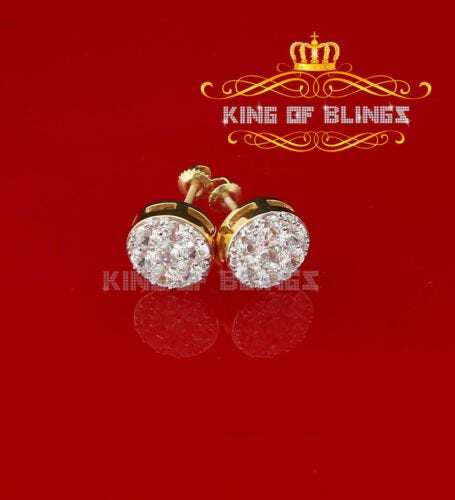 King of Bling's 3.02ct Cubic Zirconia 925 Yellow Silver Women's & Men's Hip Hop Round Earrings KING OF BLINGS