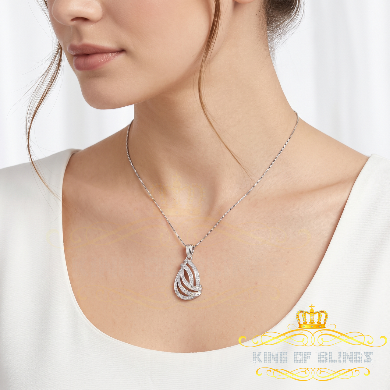 King Of Bling's Real 0.15CT Diamond Stones FASHION Sterling Charm Necklace Silver White Pendant KING OF BLINGS