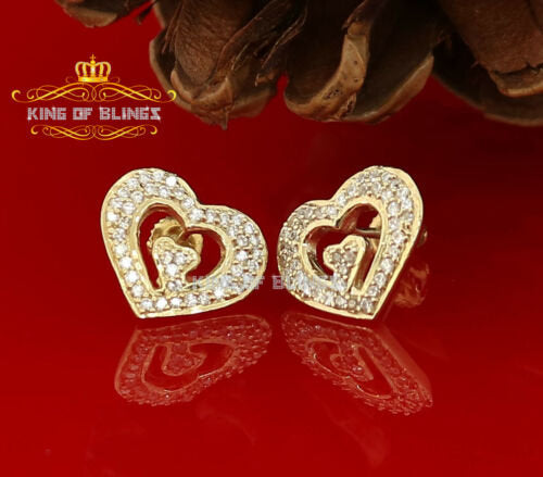 King of Bling's 1.26ct Cubic Zirconia 925 Yellow Sterling Silver Women's Hip Hop Heart Earrings KING OF BLINGS